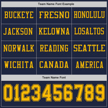 Load image into Gallery viewer, Custom Navy Gold Long Sleeve Authentic Football Jersey