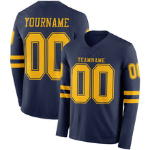 Load image into Gallery viewer, Custom Navy Gold Long Sleeve Authentic Football Jersey
