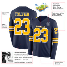 Laden Sie das Bild in den Galerie-Viewer, Custom Navy Gold-White Long Sleeve Authentic Football Jersey