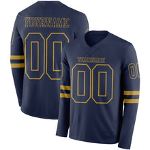 Laden Sie das Bild in den Galerie-Viewer, Custom Navy Old Gold Long Sleeve Authentic Football Jersey