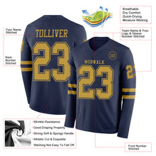 Laden Sie das Bild in den Galerie-Viewer, Custom Navy Old Gold Long Sleeve Authentic Football Jersey