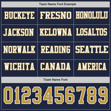 Load image into Gallery viewer, Custom Navy Old Gold-White Long Sleeve Authentic Football Jersey