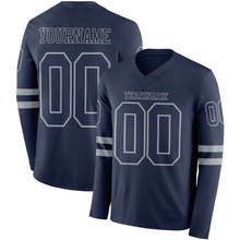 Load image into Gallery viewer, Custom Navy Gray Long Sleeve Authentic Football Jersey
