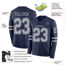 Load image into Gallery viewer, Custom Navy Gray Long Sleeve Authentic Football Jersey