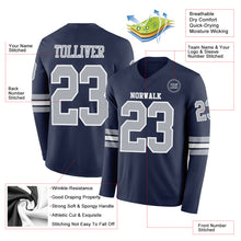Laden Sie das Bild in den Galerie-Viewer, Custom Navy Gray-White Long Sleeve Authentic Football Jersey