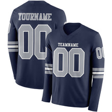 Laden Sie das Bild in den Galerie-Viewer, Custom Navy Gray-White Long Sleeve Authentic Football Jersey