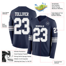Load image into Gallery viewer, Custom Navy White-Gray Long Sleeve Authentic Football Jersey