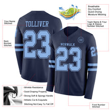 Load image into Gallery viewer, Custom Navy Light Blue Long Sleeve Authentic Football Jersey