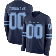 Load image into Gallery viewer, Custom Navy Light Blue Long Sleeve Authentic Football Jersey