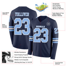 Load image into Gallery viewer, Custom Navy Light Blue-White Long Sleeve Authentic Football Jersey