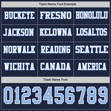 Load image into Gallery viewer, Custom Navy Light Blue-White Long Sleeve Authentic Football Jersey