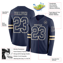 Load image into Gallery viewer, Custom Navy Cream Long Sleeve Authentic Football Jersey