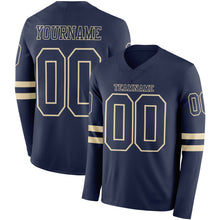 Load image into Gallery viewer, Custom Navy Cream Long Sleeve Authentic Football Jersey