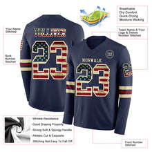 Laden Sie das Bild in den Galerie-Viewer, Custom Navy Vintage USA Flag Cream-Crimson Long Sleeve Authentic Football Jersey