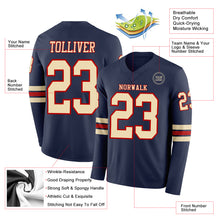 Load image into Gallery viewer, Custom Navy Cream-Red Long Sleeve Authentic Football Jersey