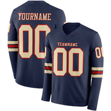 Load image into Gallery viewer, Custom Navy Cream-Red Long Sleeve Authentic Football Jersey