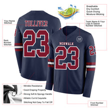 Load image into Gallery viewer, Custom Navy Crimson-White Long Sleeve Authentic Football Jersey