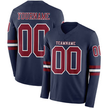 Load image into Gallery viewer, Custom Navy Crimson-White Long Sleeve Authentic Football Jersey