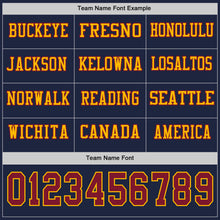 Load image into Gallery viewer, Custom Navy Crimson-Gold Long Sleeve Authentic Football Jersey