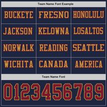 Load image into Gallery viewer, Custom Navy Crimson-Old Gold Long Sleeve Authentic Football Jersey