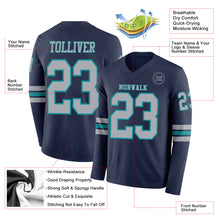 Load image into Gallery viewer, Custom Navy Gray-Teal Long Sleeve Authentic Football Jersey
