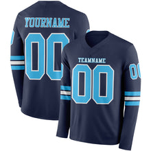 Загрузить изображение в средство просмотра галереи, Custom Navy Sky Blue-White Long Sleeve Authentic Football Jersey