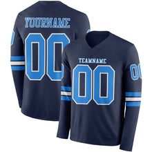 Load image into Gallery viewer, Custom Navy Powder Blue-White Long Sleeve Authentic Football Jersey