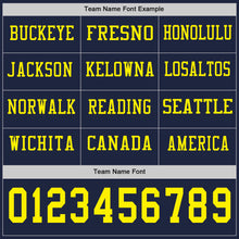 Load image into Gallery viewer, Custom Navy Light Yellow Long Sleeve Authentic Football Jersey
