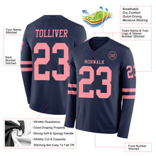 Load image into Gallery viewer, Custom Navy Medium Pink Long Sleeve Authentic Football Jersey
