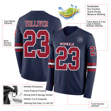 Load image into Gallery viewer, Custom Navy Cardinal-White Long Sleeve Authentic Football Jersey