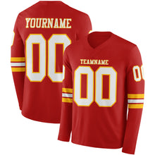 Load image into Gallery viewer, Custom Red White-Gold Long Sleeve Authentic Football Jersey
