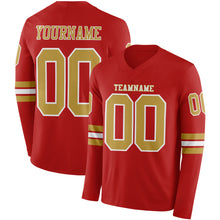 Загрузить изображение в средство просмотра галереи, Custom Red Old Gold-White Long Sleeve Authentic Football Jersey