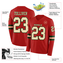 Load image into Gallery viewer, Custom Red Cream-Green Long Sleeve Authentic Football Jersey