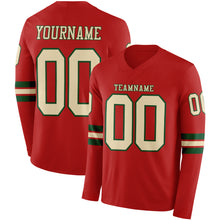 Load image into Gallery viewer, Custom Red Cream-Green Long Sleeve Authentic Football Jersey
