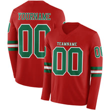 Загрузить изображение в средство просмотра галереи, Custom Red Kelly Green-White Long Sleeve Authentic Football Jersey