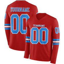 Load image into Gallery viewer, Custom Red Powder Blue-White Long Sleeve Authentic Football Jersey