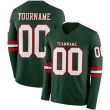 Load image into Gallery viewer, Custom Green White-Red Long Sleeve Authentic Football Jersey