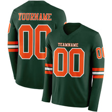 Load image into Gallery viewer, Custom Green Orange-White Long Sleeve Authentic Football Jersey