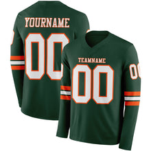 Load image into Gallery viewer, Custom Green White-Orange Long Sleeve Authentic Football Jersey
