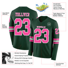 Load image into Gallery viewer, Custom Green Pink-White Long Sleeve Authentic Football Jersey
