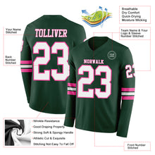 Load image into Gallery viewer, Custom Green White-Pink Long Sleeve Authentic Football Jersey