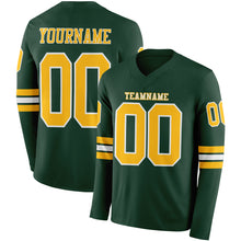 Load image into Gallery viewer, Custom Green Gold-White Long Sleeve Authentic Football Jersey