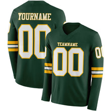 Load image into Gallery viewer, Custom Green White-Gold Long Sleeve Authentic Football Jersey