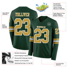 Load image into Gallery viewer, Custom Green Old Gold-White Long Sleeve Authentic Football Jersey