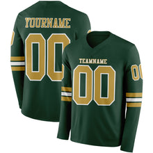Load image into Gallery viewer, Custom Green Old Gold-White Long Sleeve Authentic Football Jersey