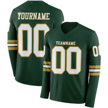 Laden Sie das Bild in den Galerie-Viewer, Custom Green White-Old Gold Long Sleeve Authentic Football Jersey