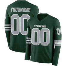 Load image into Gallery viewer, Custom Green Gray-White Long Sleeve Authentic Football Jersey