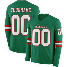 Загрузить изображение в средство просмотра галереи, Custom Kelly Green White-Red Long Sleeve Authentic Football Jersey