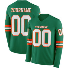 Загрузить изображение в средство просмотра галереи, Custom Kelly Green White-Orange Long Sleeve Authentic Football Jersey