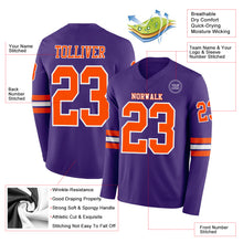 Load image into Gallery viewer, Custom Purple Orange-White Long Sleeve Authentic Football Jersey